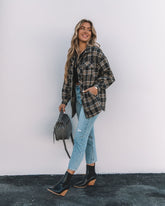 Hearst Pocketed Plaid Button Down Shacket - Charcoal - FINAL SALE Ins Street